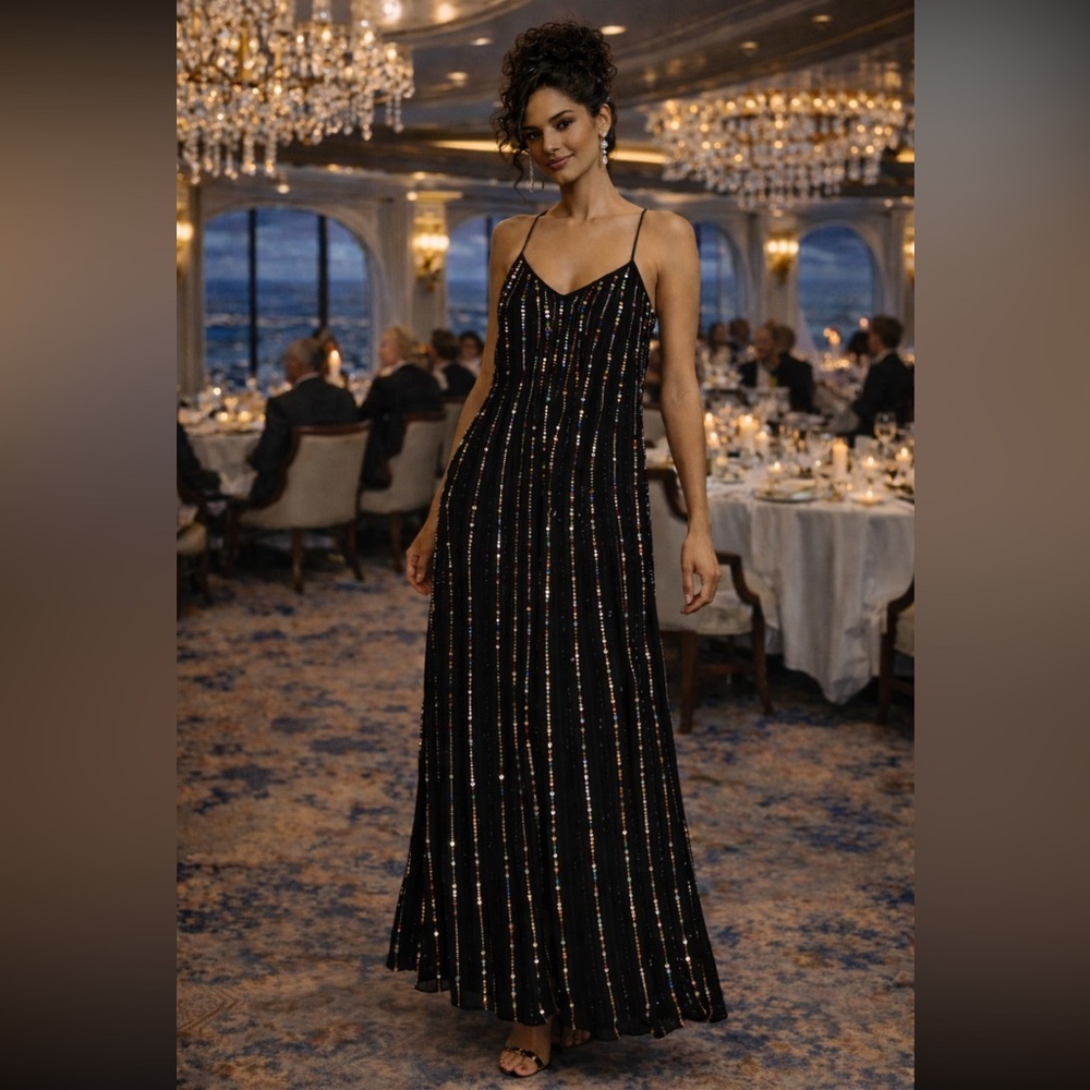 🍀SUPER RARE🍀 Farm Rio Anthropologie NWT Farm Rio V-Neck Sequin Slip Dress size S